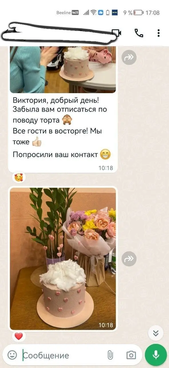 Отзыв клиента о торте Milovi Cake — скриншот переписки 1