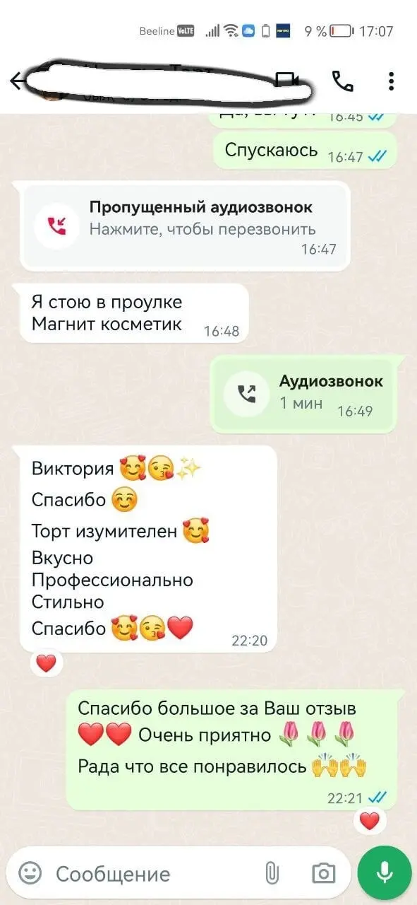 Отзыв клиента о торте Milovi Cake — скриншот переписки 8